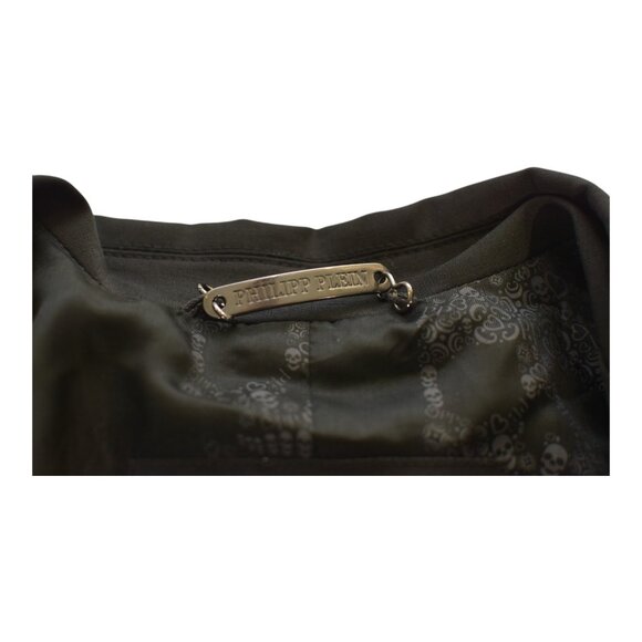 Philipp Plein Couture Black Tailored Blazer Crystal Embellished Skull Back sz L - Picture 4 of 12